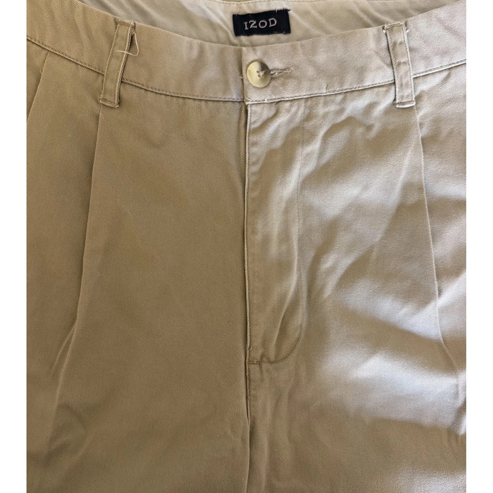 IZOD Men's Tan Chino Shorts Cotton Pleated Front Button 34x8